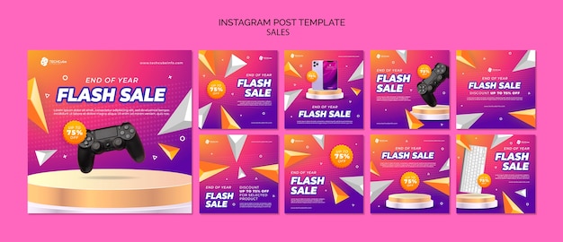 Modelo de postagens do instagram de desconto de vendas gradiente