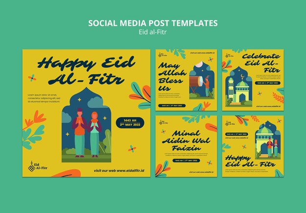 Modelo de postagens do instagram de design plano eid al fitr