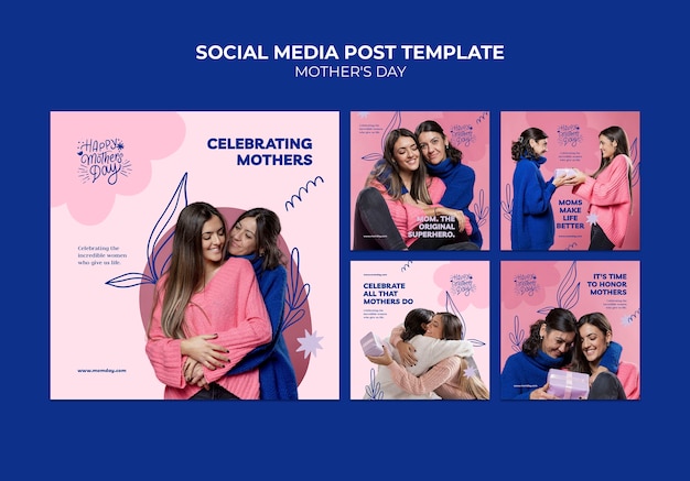PSD grátis modelo de postagens do instagram de dia das mães de design plano