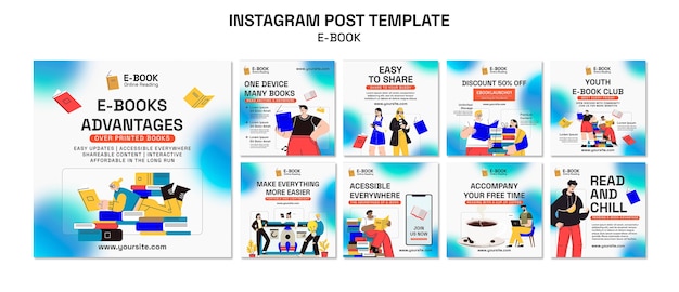 Modelo de postagens do instagram de ebook de design plano