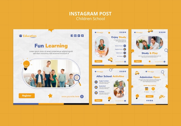 Modelo de postagens do instagram de escola infantil