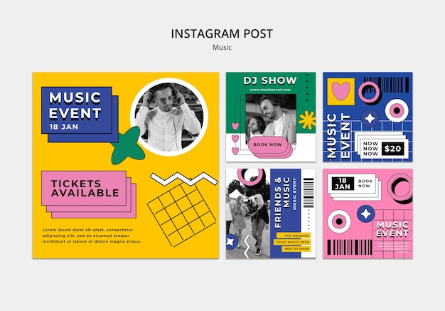 PSD grátis modelo de postagens do instagram de evento de música retrô