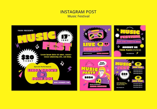 PSD grátis modelo de postagens do instagram de festival de música