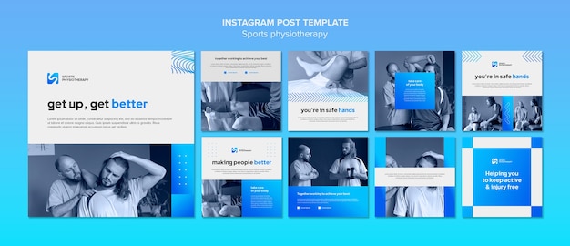 PSD grátis modelo de postagens do instagram de fisioterapia gradiente