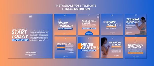 PSD grátis modelo de postagens do instagram de nutrição fitness