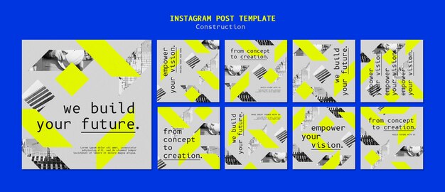Modelo de postagens do instagram de projeto de construção