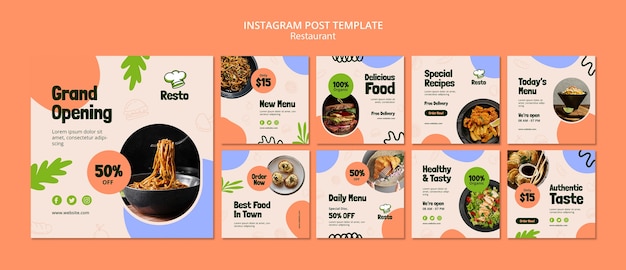 PSD grátis modelo de postagens do instagram de restaurante de comida deliciosa