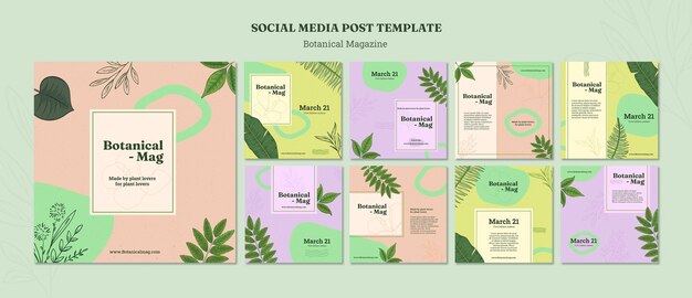 Modelo de postagens do Instagram de revista botânica