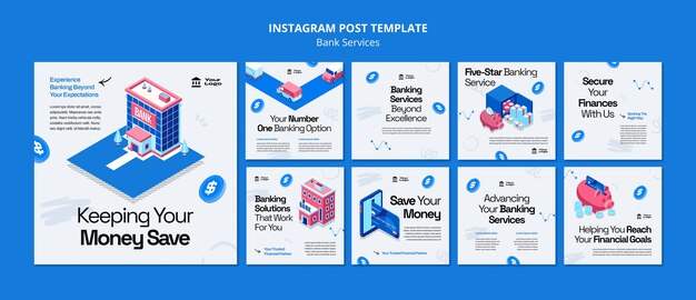 Modelo de postagens do instagram de serviços bancários
