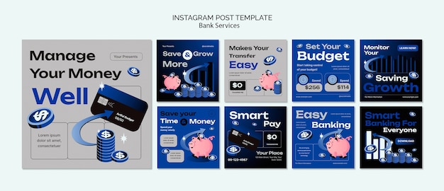 PSD grátis modelo de postagens do instagram de serviços bancários