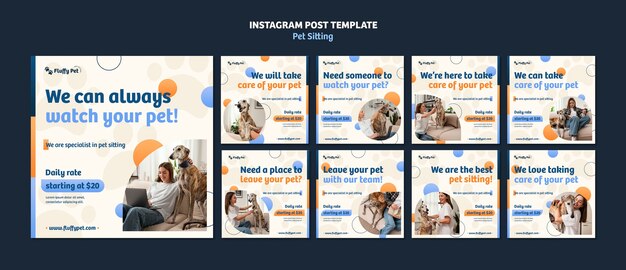 Modelo de postagens do instagram de trabalho de babá de animais de estimação