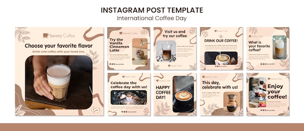 Modelo de postagens do instagram do dia internacional do café