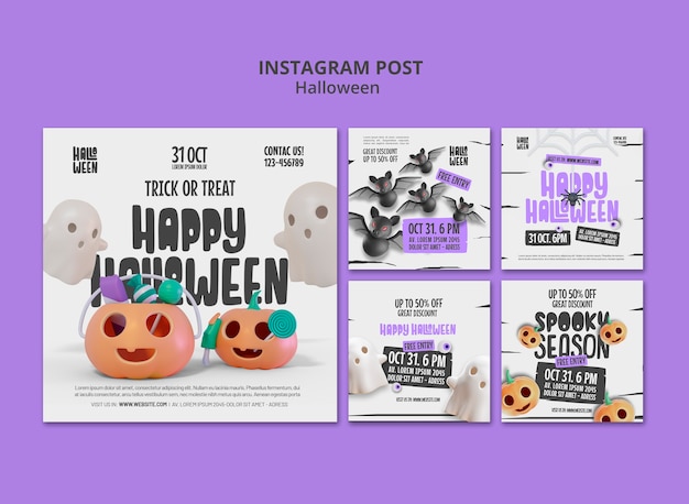 PSD grátis modelo de postagens do instagram para a celebração do dia das bruxas