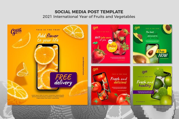 Modelo de postagens do Instagram para o ano de frutas e vegetais