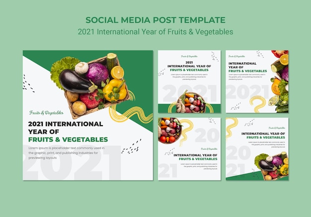 PSD grátis modelo de postagens do instagram para o ano internacional de frutas e vegetais