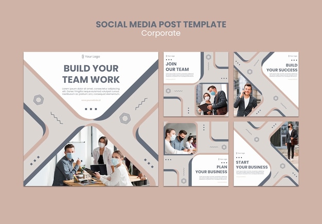 Modelo de postagens do Instagram para trabalho em equipe