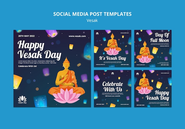 PSD grátis modelo de postagens do instagram vesak de design plano