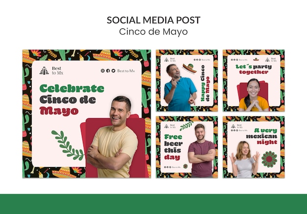 PSD grátis modelo de postagens realistas do instagram de cinco de maio