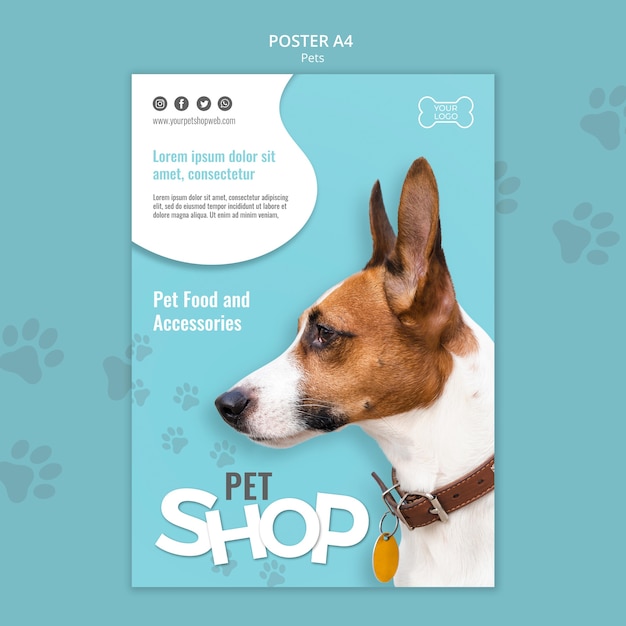 Modelo de pôster a4 para pet shop