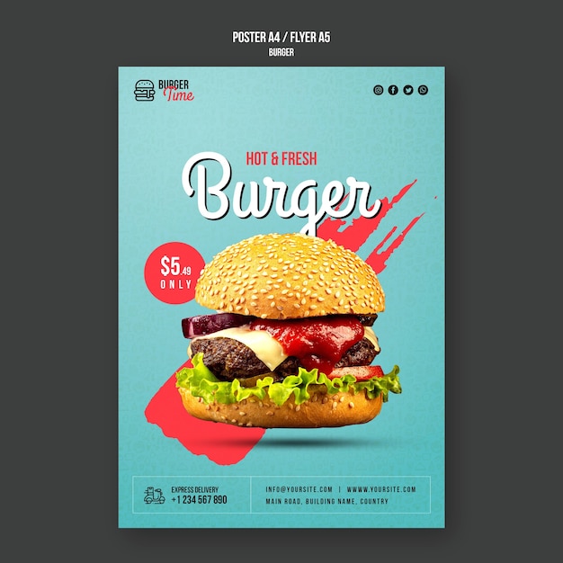 PSD grátis modelo de pôster conceito de hambúrguer