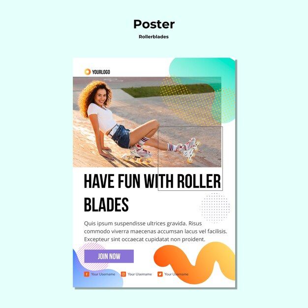 Modelo de pôster conceito de patins
