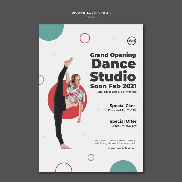 Modelo de pôster de aula de dança