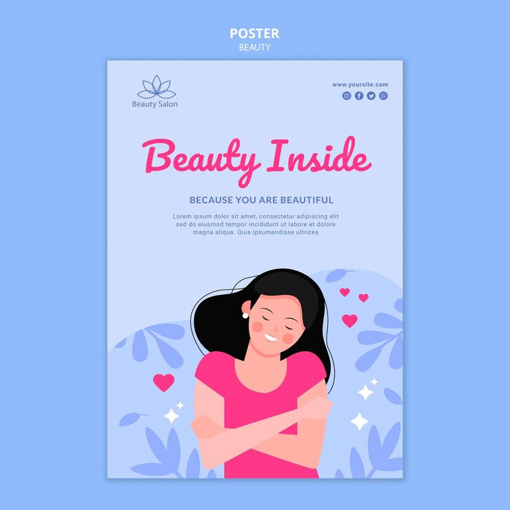 PSD grátis modelo de pôster de beleza ilustrado