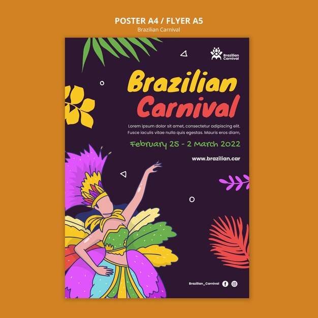 Modelo de pôster de carnaval brasileiro
