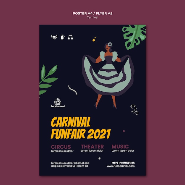 PSD grátis modelo de pôster de carnaval