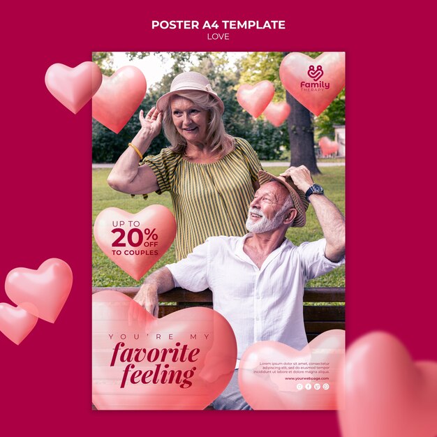 Modelo de pôster de casal romântico sênior