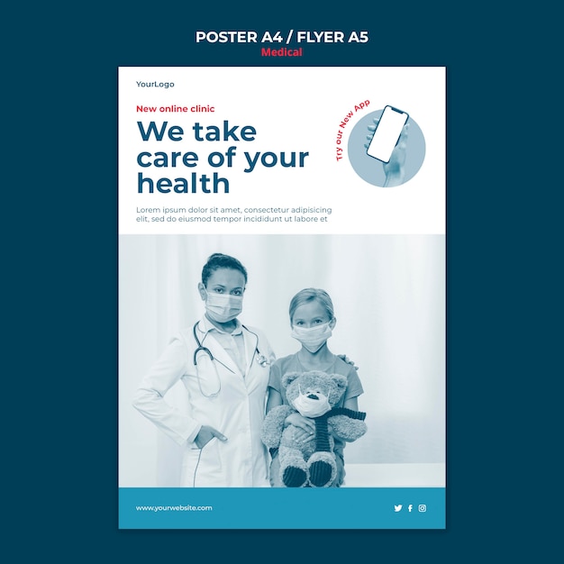 Modelo de pôster de clínica médica online