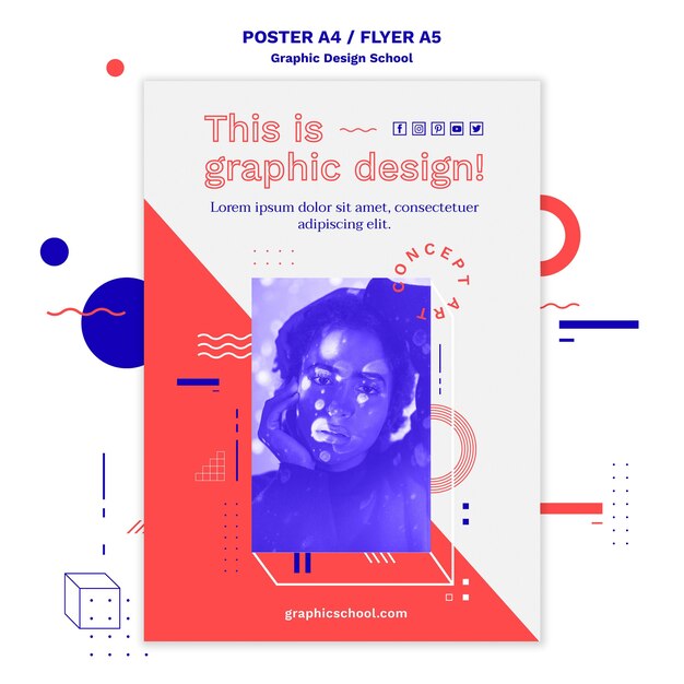 Modelo de pôster de conceito de escola de design gráfico