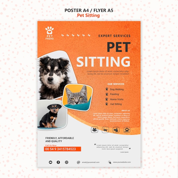 PSD grátis modelo de pôster de conceito de pet sitting