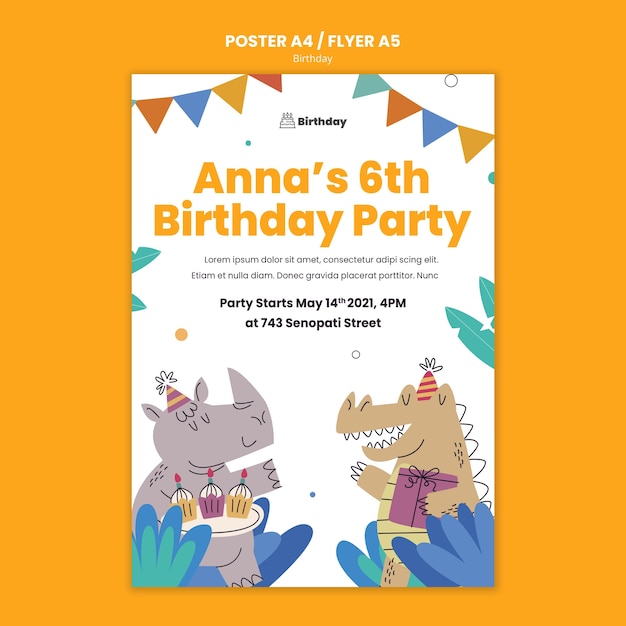 Modelo de pôster de convite de aniversário