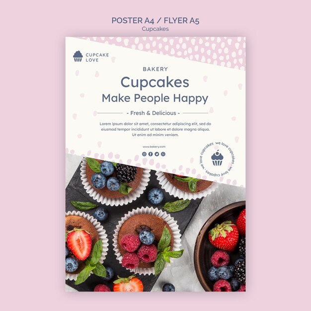 Modelo de pôster de cupcakes deliciosos