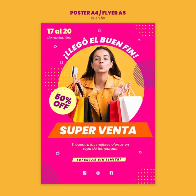 Modelo de pôster de design plano buen fin