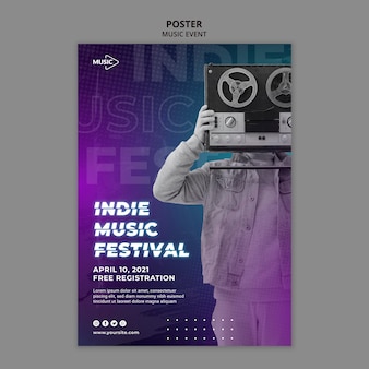 Modelo de pôster de festival de música indie Psd Premium
