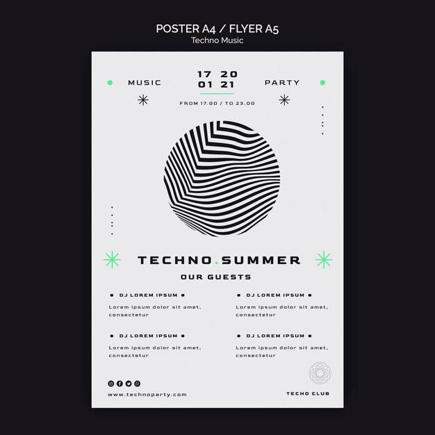 Modelo de pôster de festival de verão de música techno