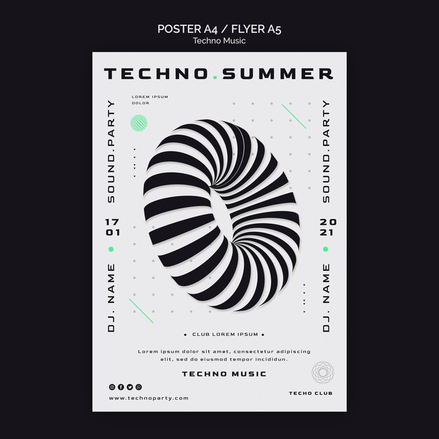Modelo de pôster de formato abstrato para festival de música techno