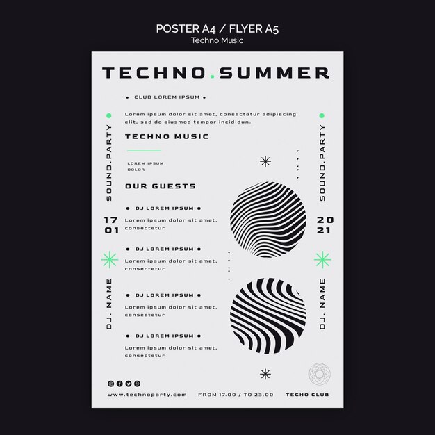 Modelo de pôster de fundo branco de música techno