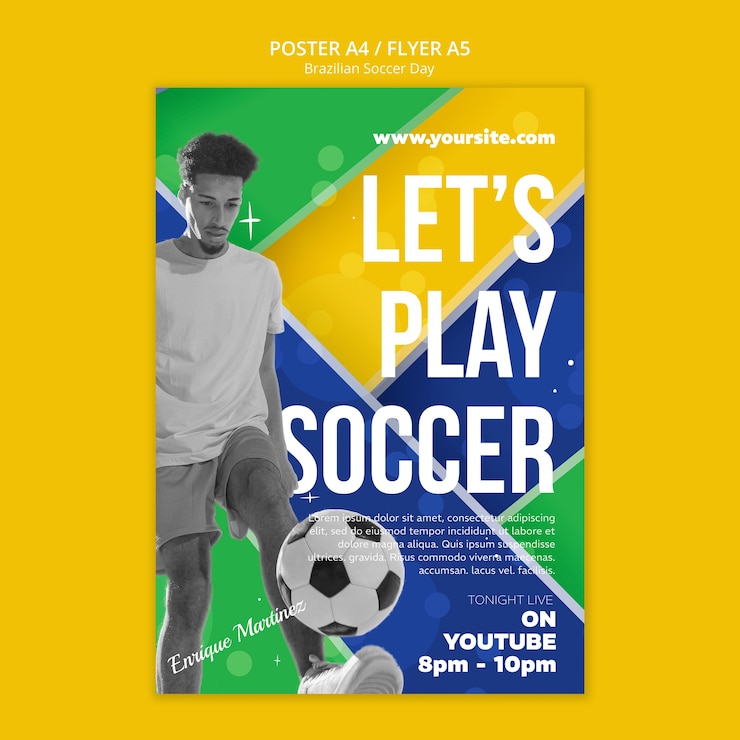 PSD grátis modelo de pôster de futebol brasileiro de design plano