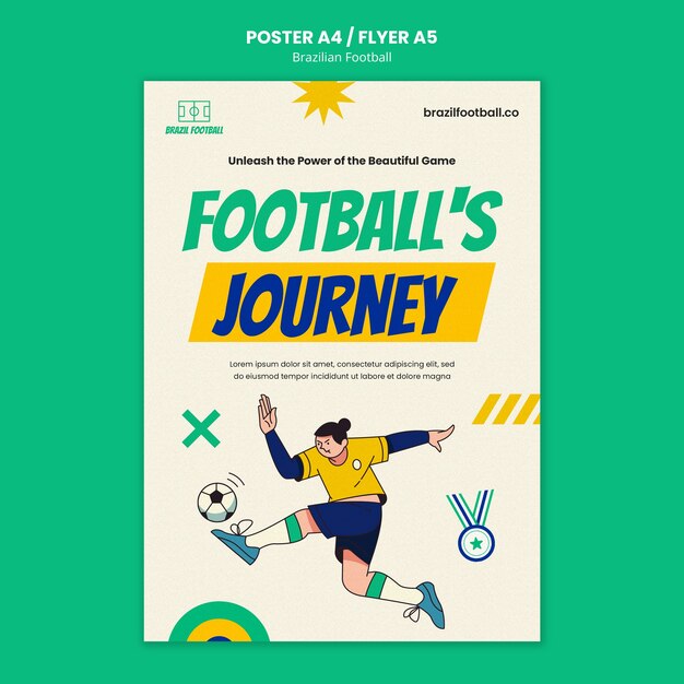 Modelo de pôster de futebol brasileiro de design plano