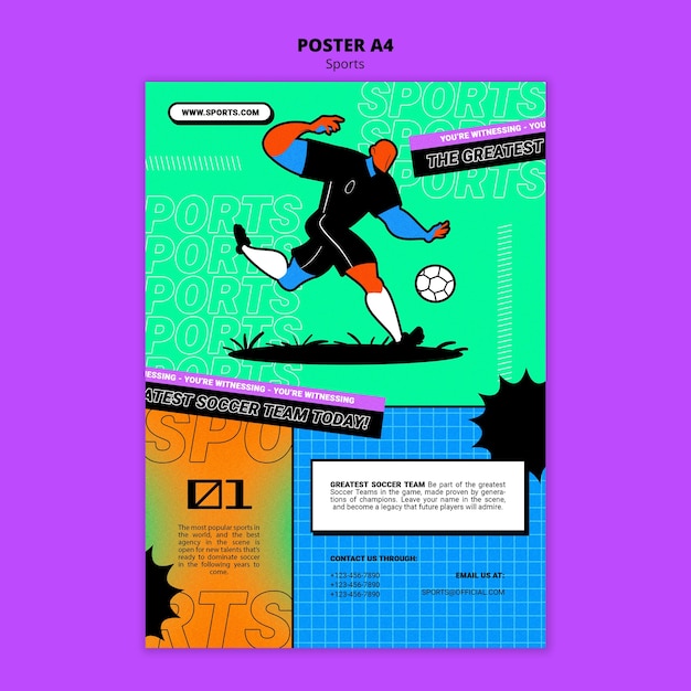 PSD grátis modelo de pôster de futebol com ilustração vibrante