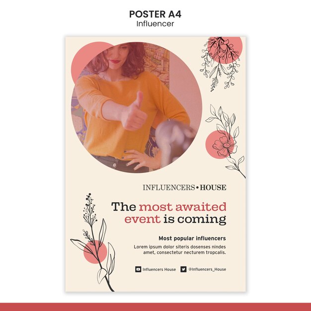 Modelo de pôster de influenciador com foto