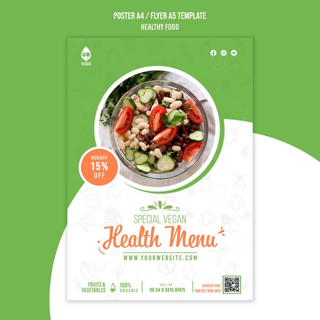 Modelo de pôster de menu de comida saudável