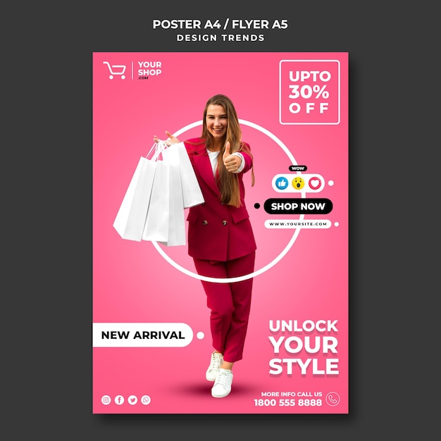 Modelo de pôster de mulher de compras