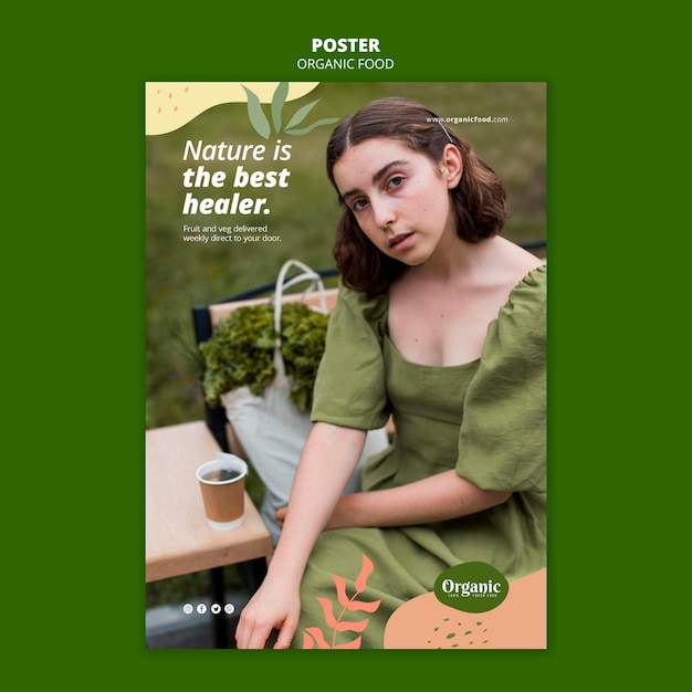 Modelo de pôster de mulheres e vegetais de alta vista