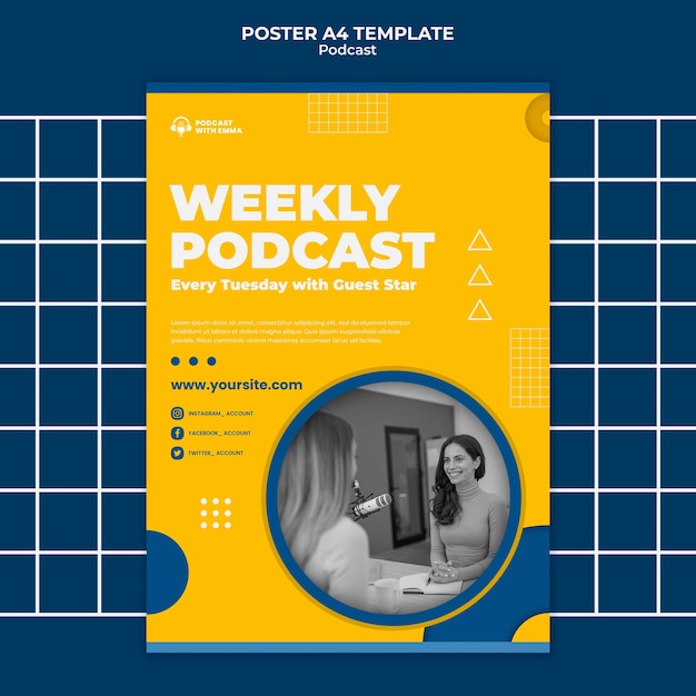 Modelo de pôster de podcast semanal