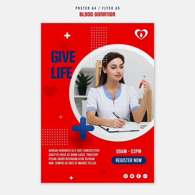 Modelo de pôster de registro de doação de sangue