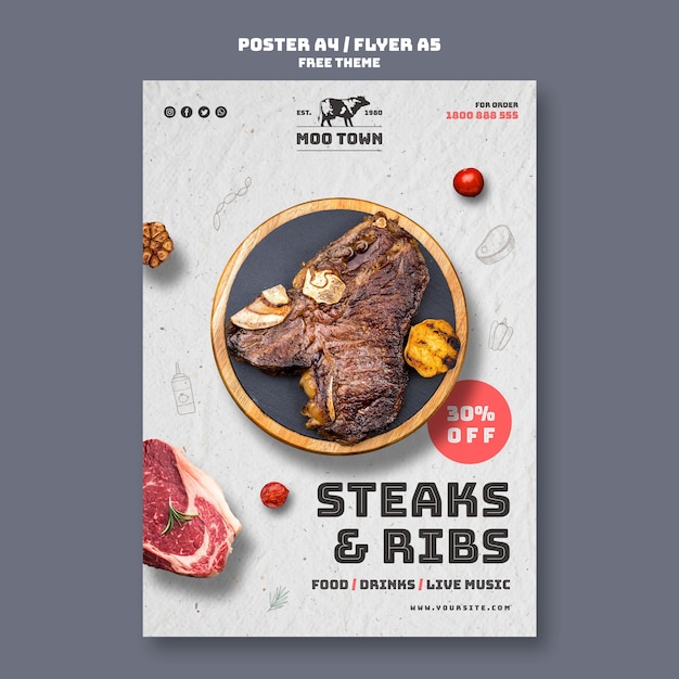 PSD grátis modelo de pôster de restaurante de carnes